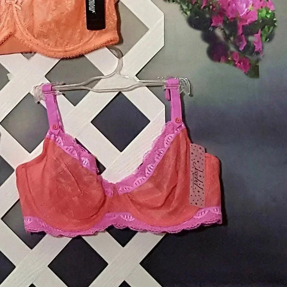 34B Jezebel 10027 Marni Diamond Mesh Unlined Bra Coral NWT - Picture 6 of 8